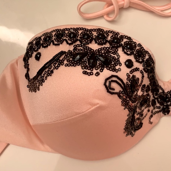 Push-Up Bandeau Swim Top- Blush Pink with Black Jewels 36D - Picture 2 of 5